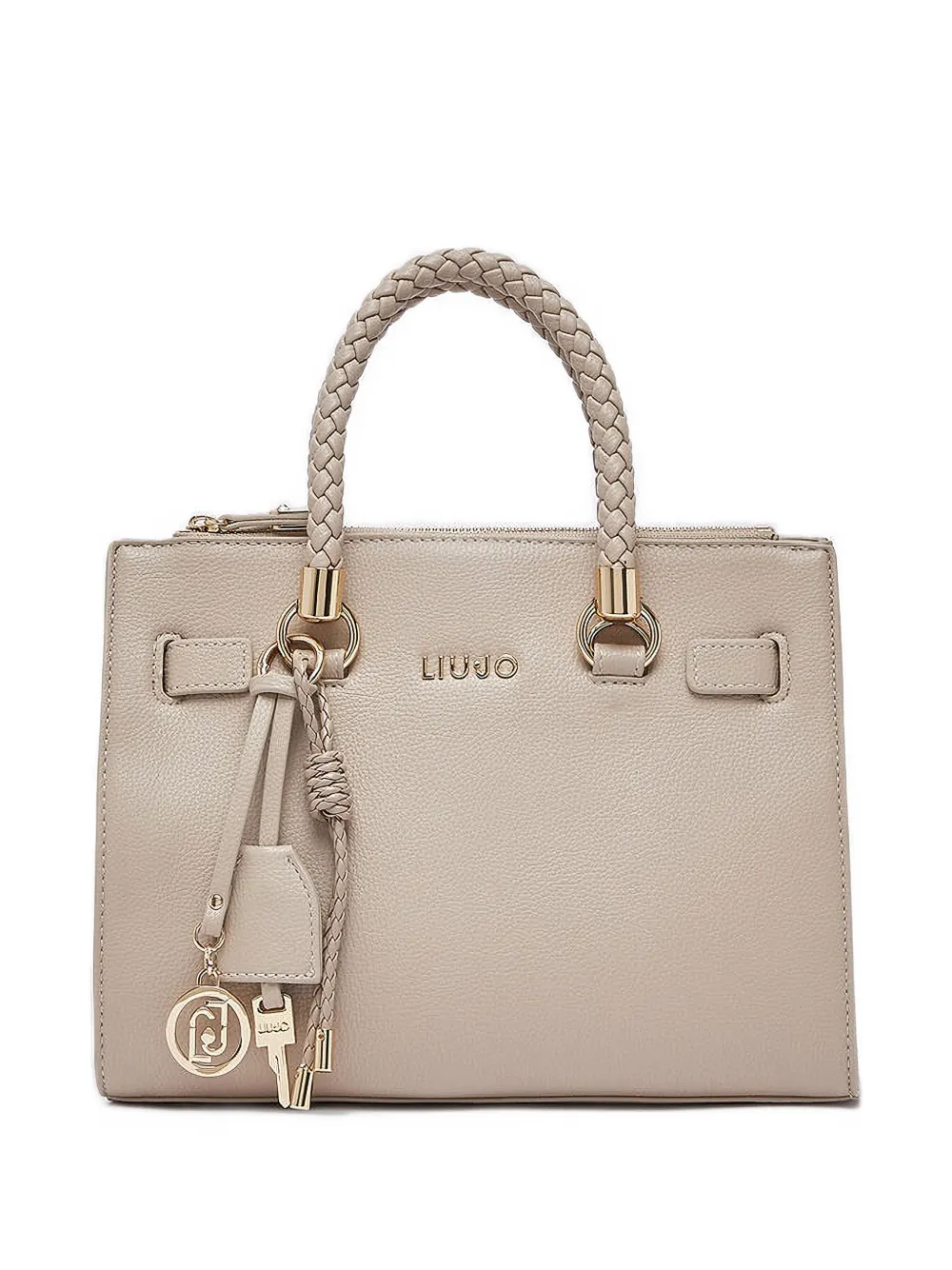 LIU JO braided-handle logo-plaque tote bag - Toni neutri