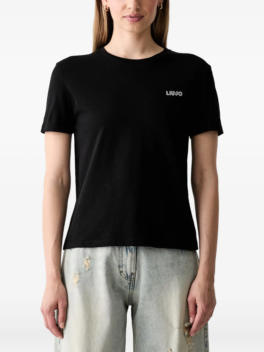 LIU JO rhinestone-logo T-shirt - Nero