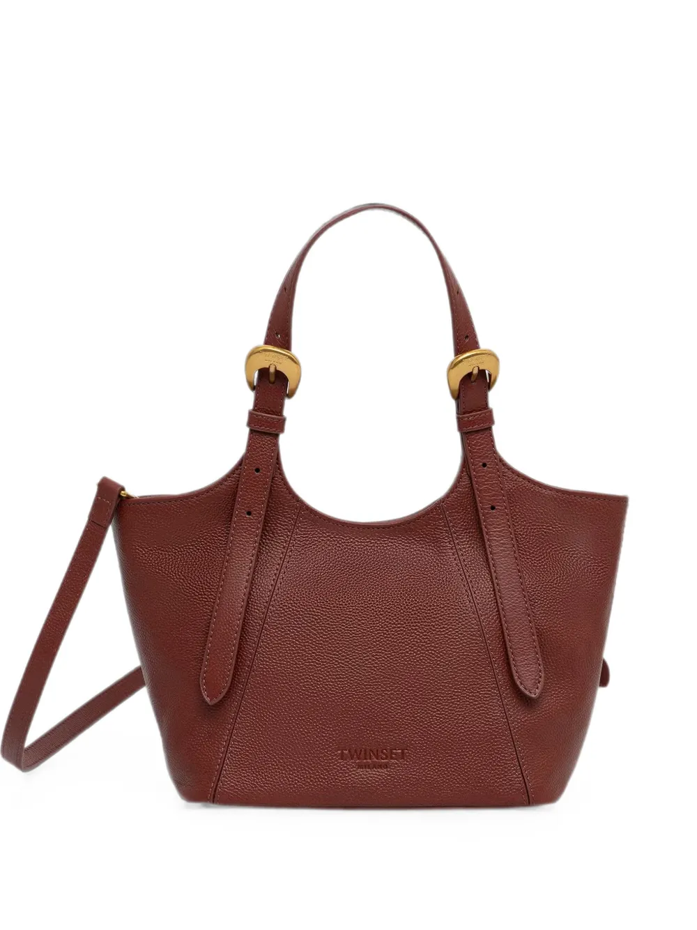 Twinset Buckle-detail Pebbled Leather Tote Bag In Red
