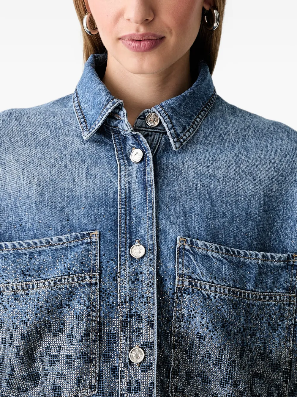 LIU JO Blouse verfraaid met stras en luipaard-print Blauw