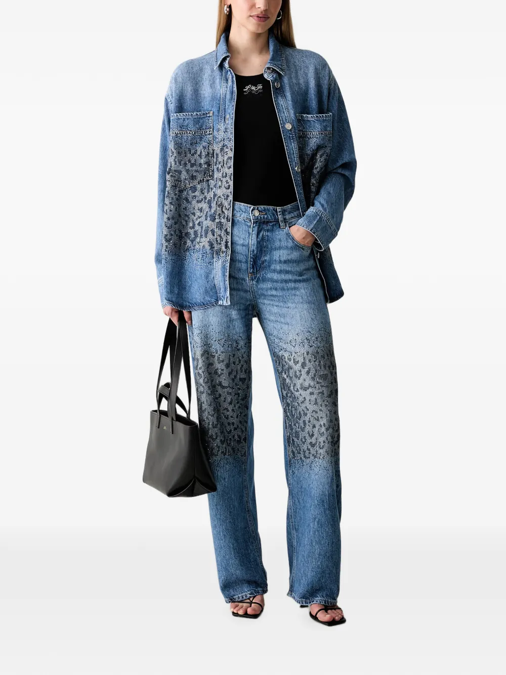 LIU JO Blouse verfraaid met stras en luipaard-print Blauw