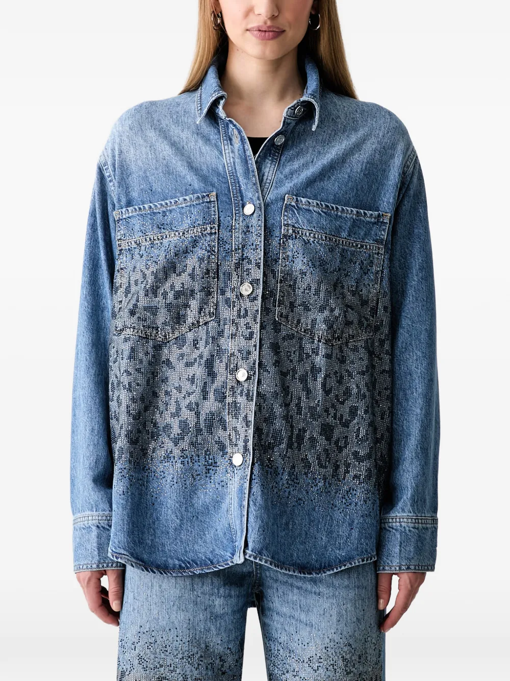 LIU JO rhinestone-embellished leopard-print shirt - Blu