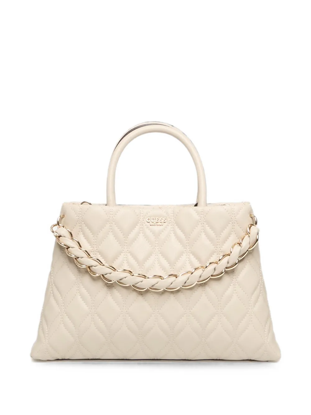 GUESS USA Gesteppte Maxine Satchel-Tasche mit geflochtener Kette - Nude