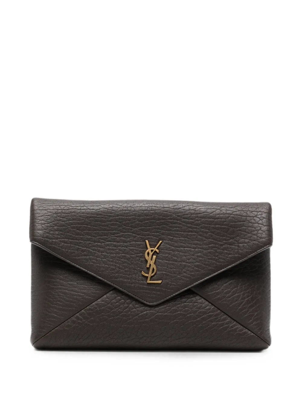 Saint Laurent Cassandre grained-leather clutch bag - Marrone
