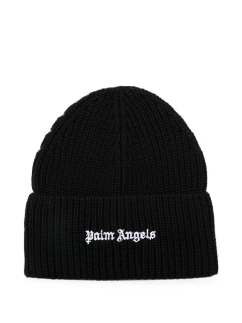 Palm Angels gorro tejido de canalé con logo bordado