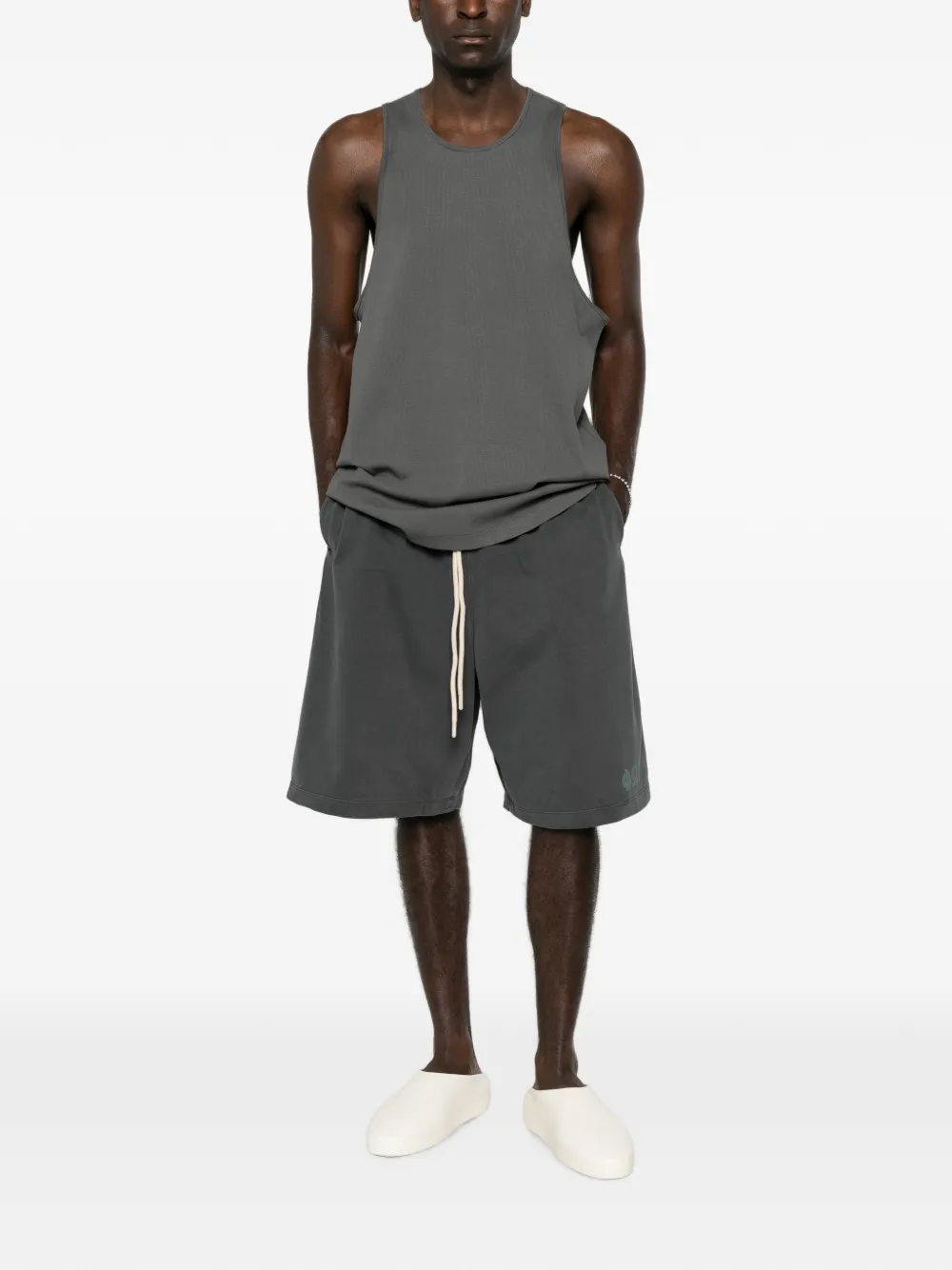 Essentials Logo-print Drawstring Shorts In Gray