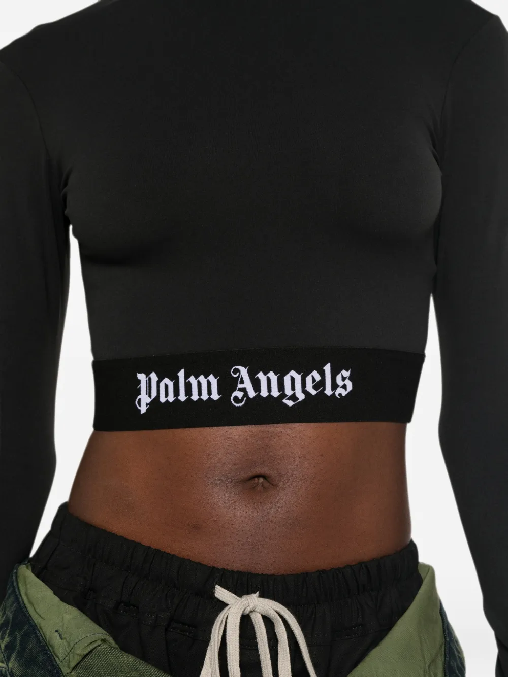 Palm Angels logo-detail cropped top Zwart