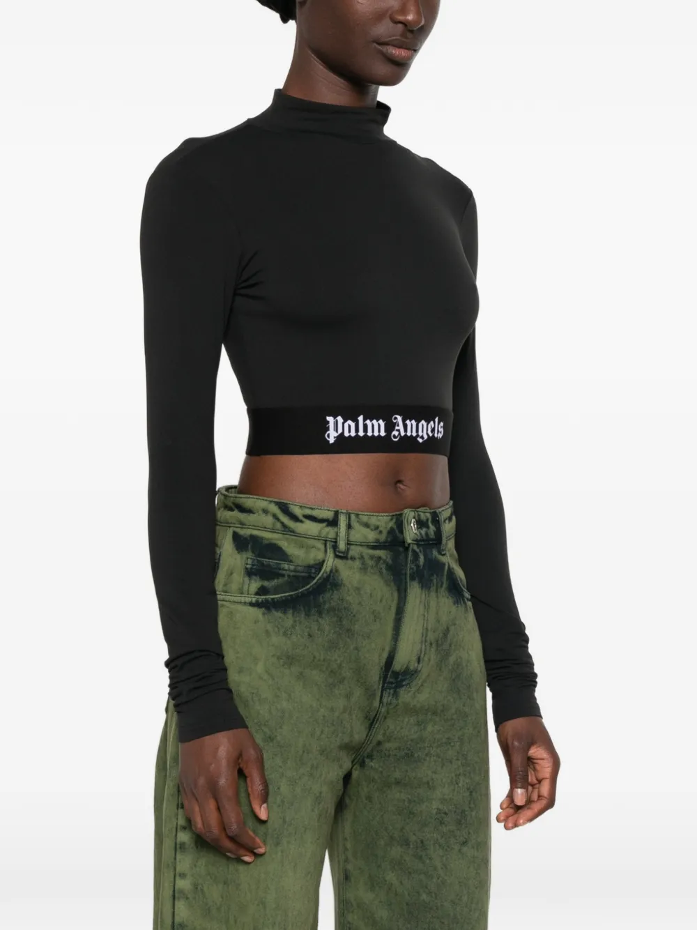 Palm Angels logo-detail cropped top Zwart