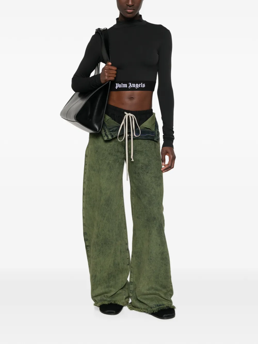 Palm Angels logo-detail cropped top Zwart