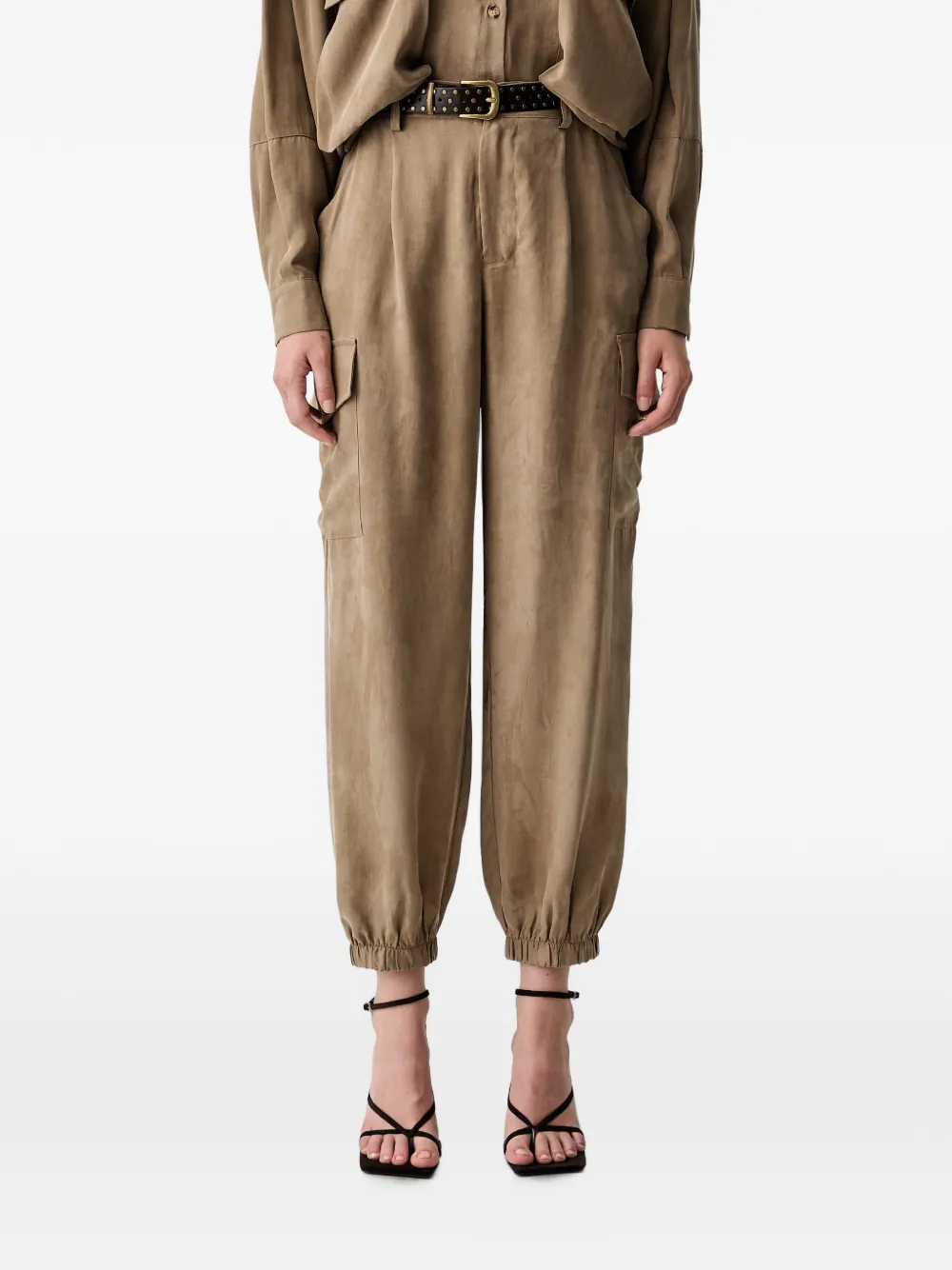 Vicolo Elasticated-ankle Cargo Pants In Brown