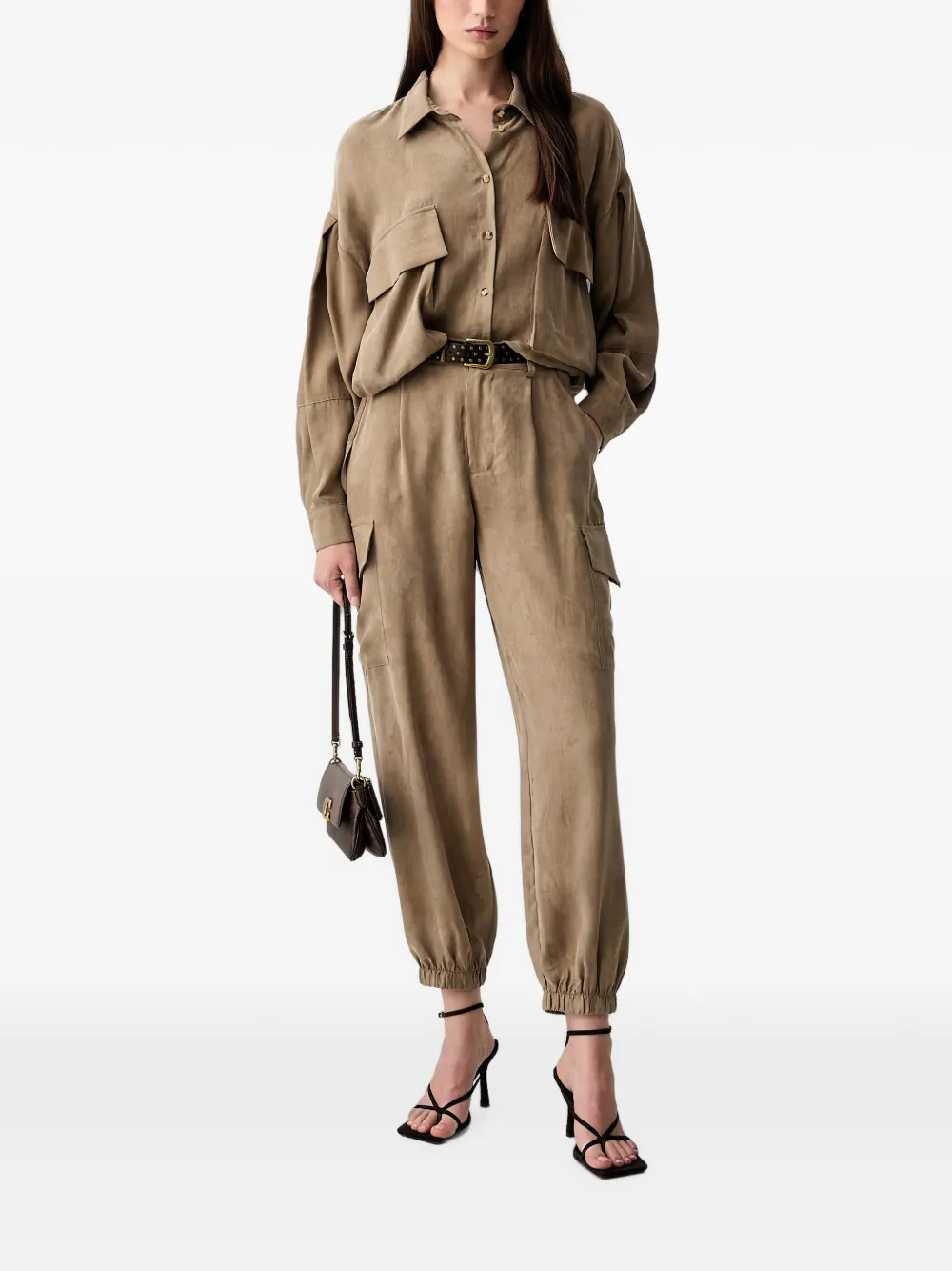 Vicolo Elasticated-ankle Cargo Pants In Brown