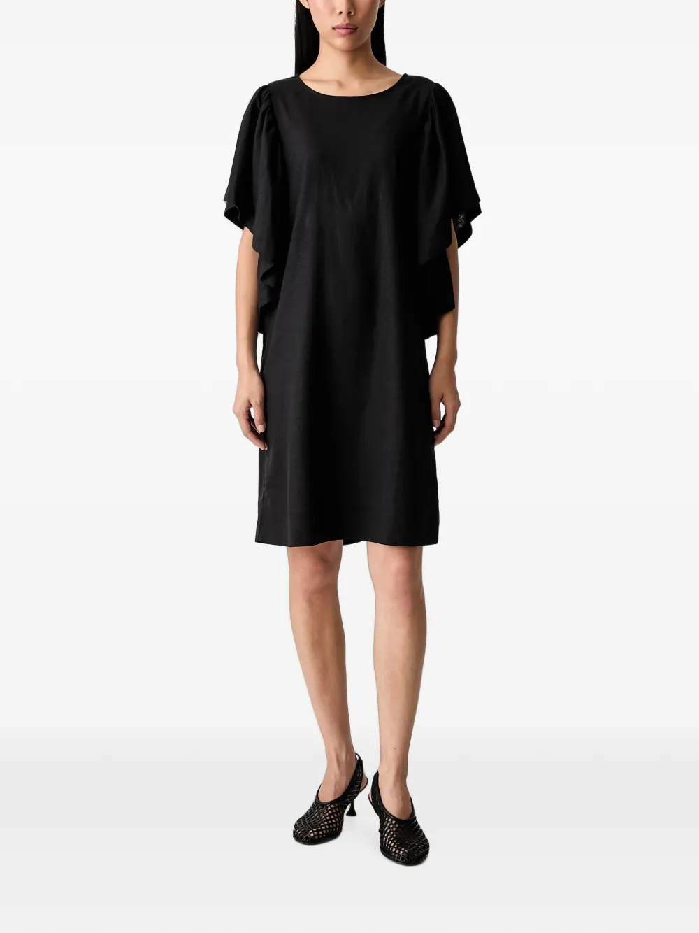 Vicolo Ruffled-sleeve Mini Dress In Black
