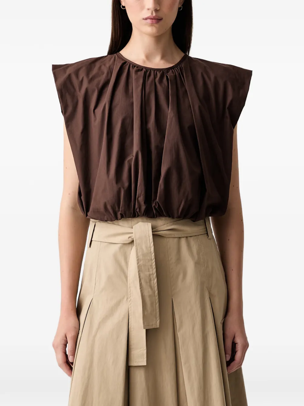 Vicolo Gathered Tie-fastening Blouse In Brown