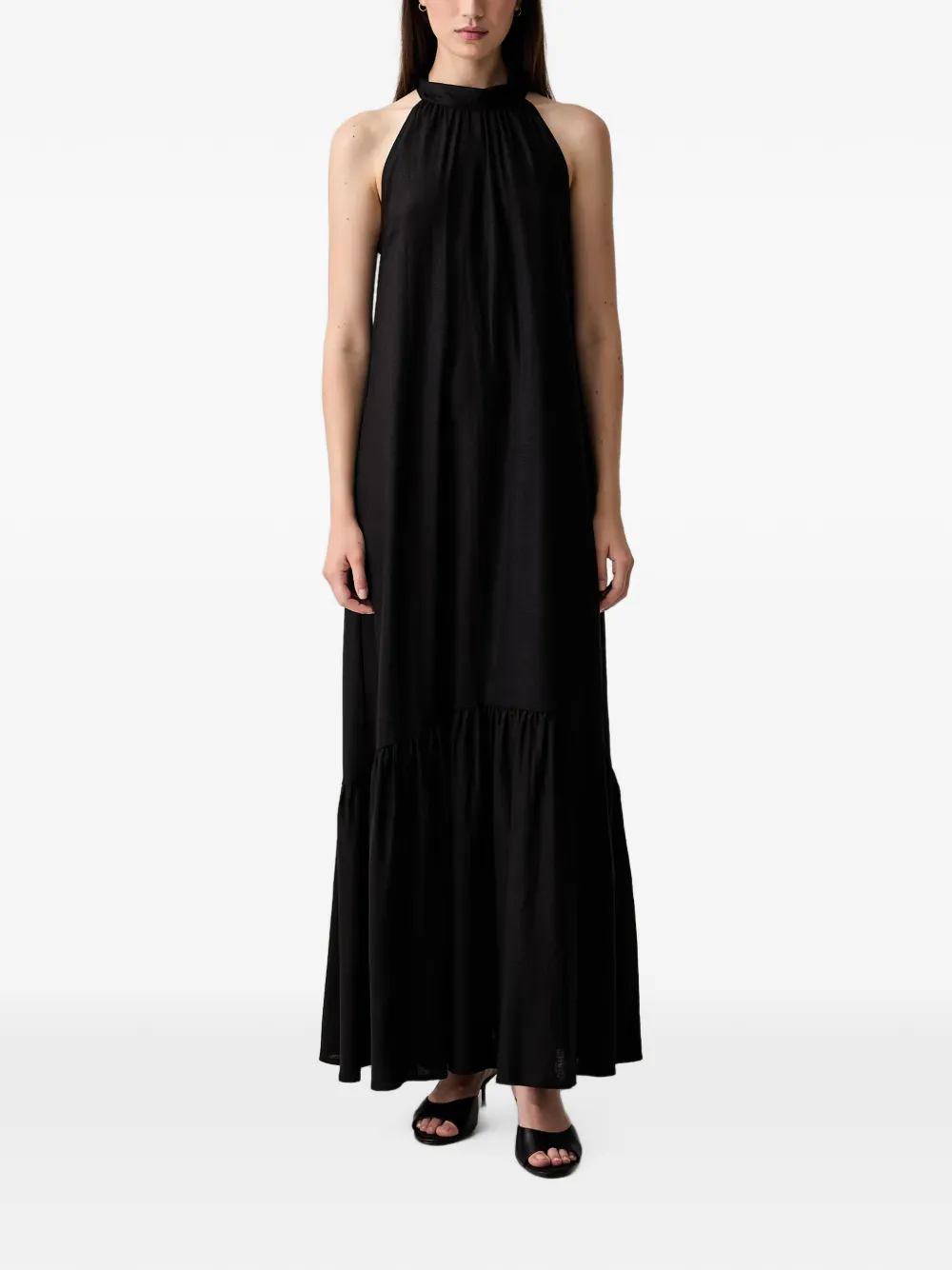 Vicolo Halterneck Tiered Maxi Dress In Black