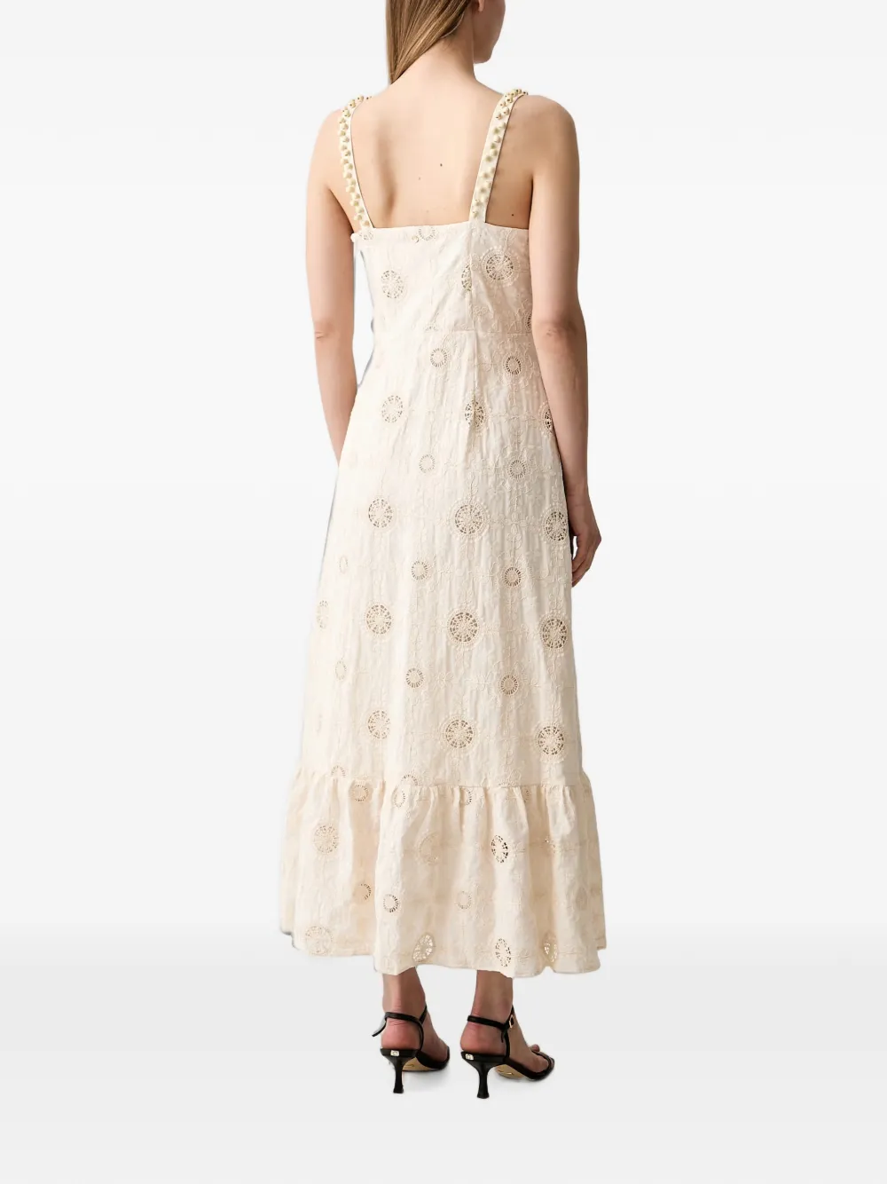 Pedro Del Hierro beaded-strap embroidered maxi dress Beige