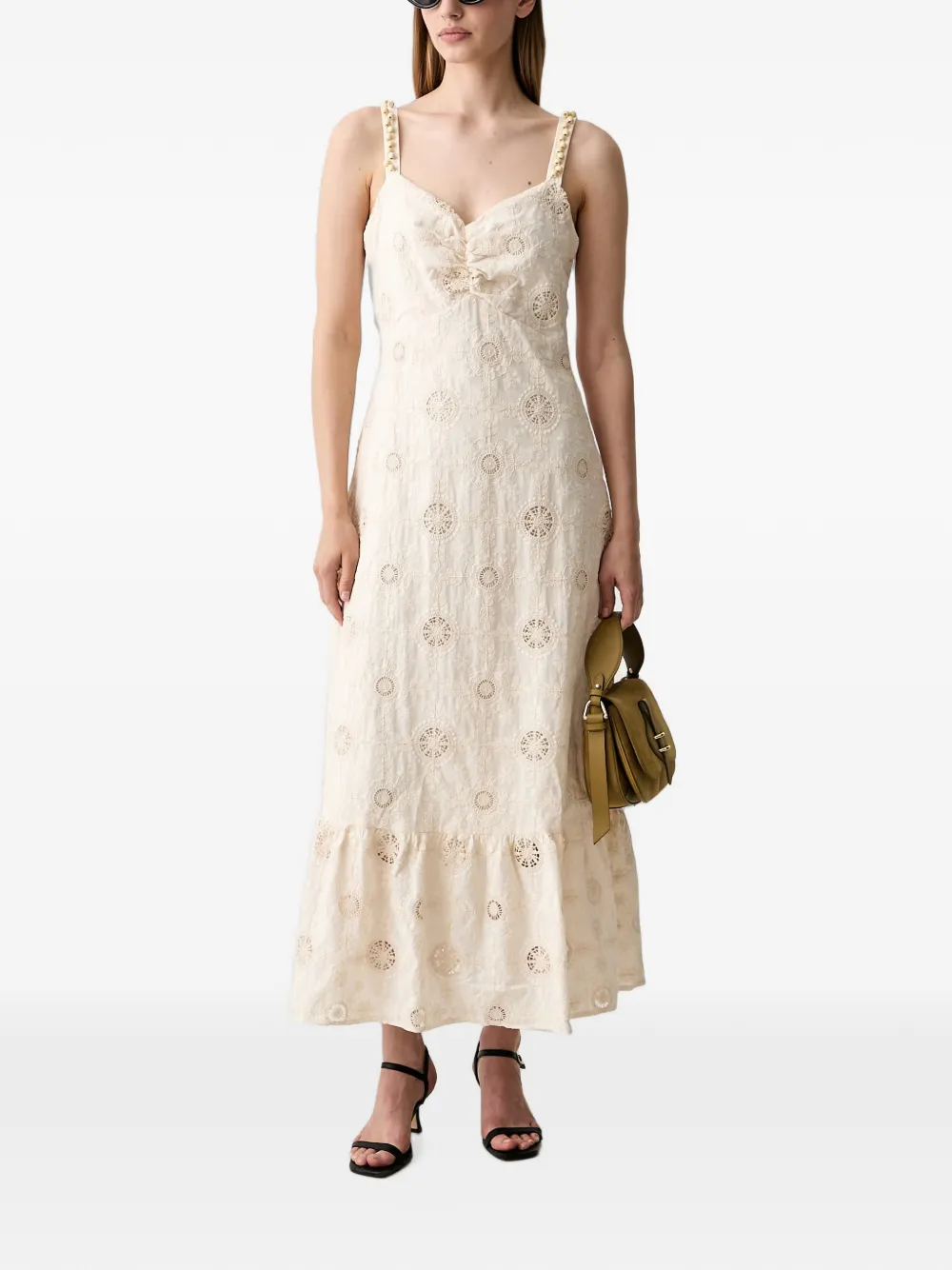 Pedro Del Hierro beaded-strap embroidered maxi dress Beige