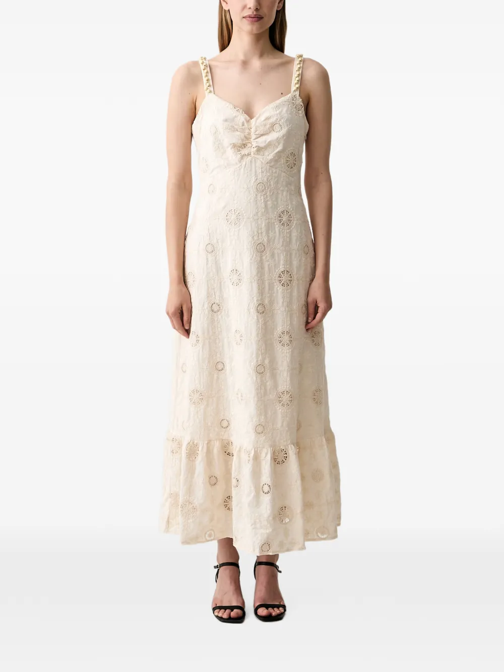 Pedro Del Hierro beaded-strap embroidered maxi dress Beige