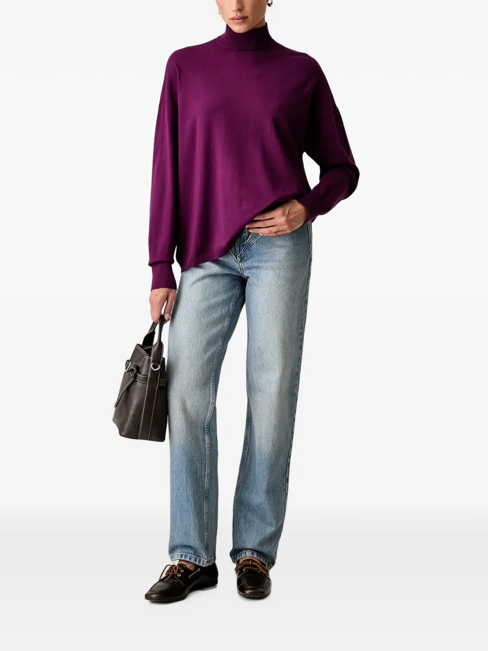 Trussardi Trui met hoge hals en verlaagde schouders Paars