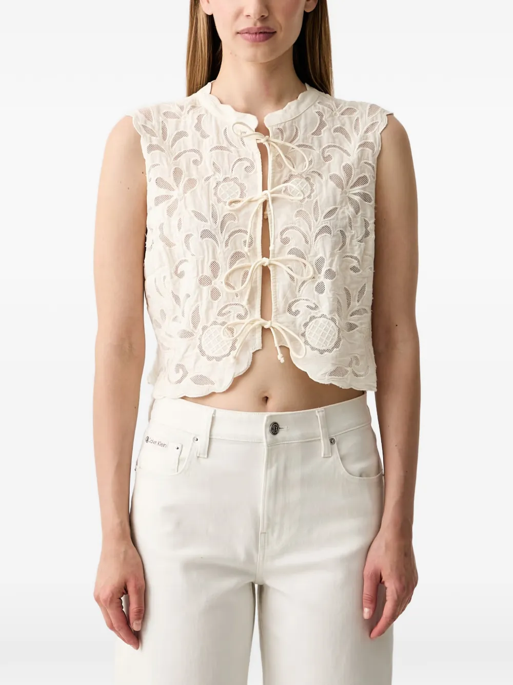 Pedro Del Hierro broderie-anglaise tie-fastening blouse - Toni neutri
