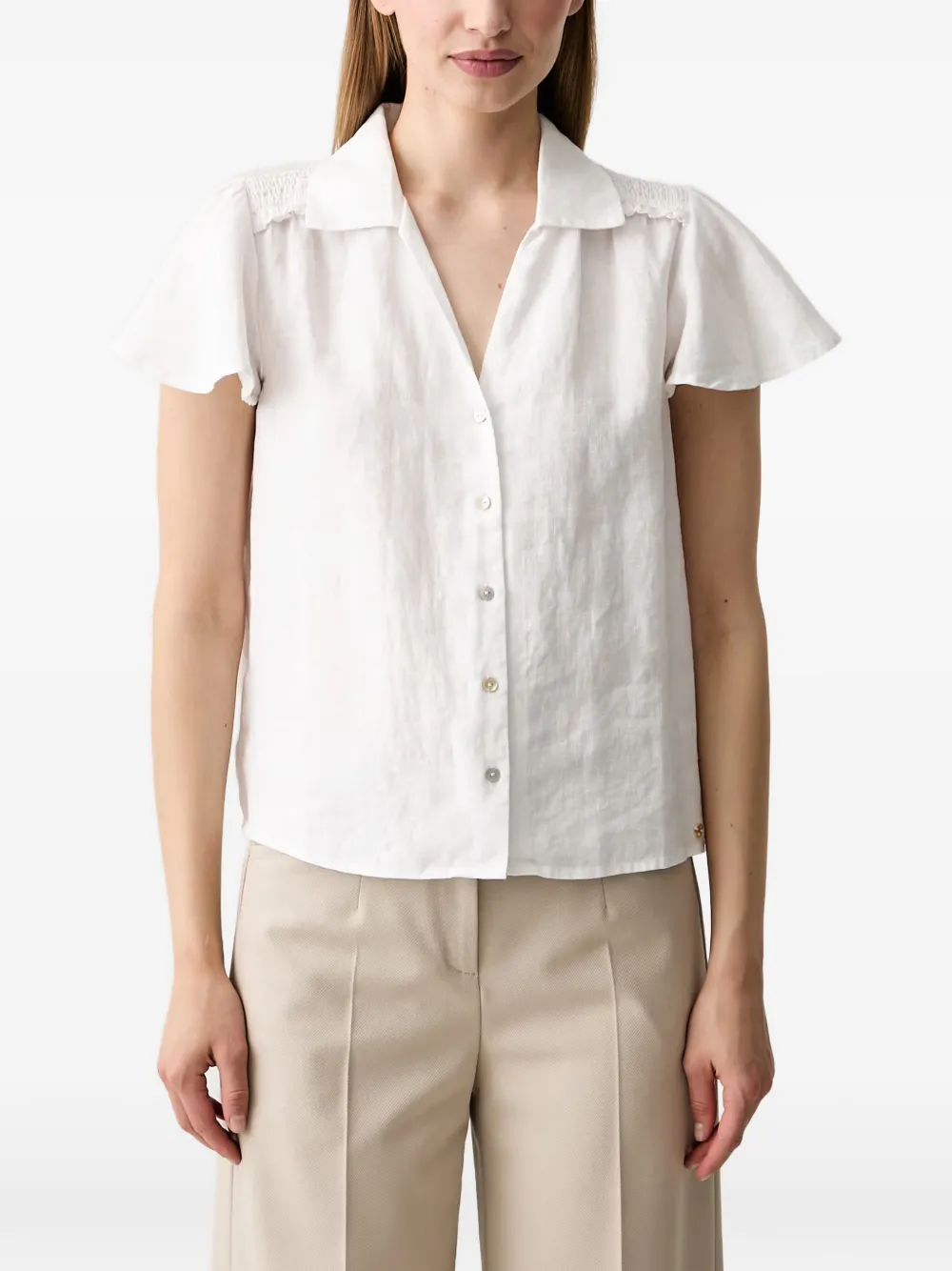 Pedro Del Hierro Shirred Flutter-sleeve Shirt In White