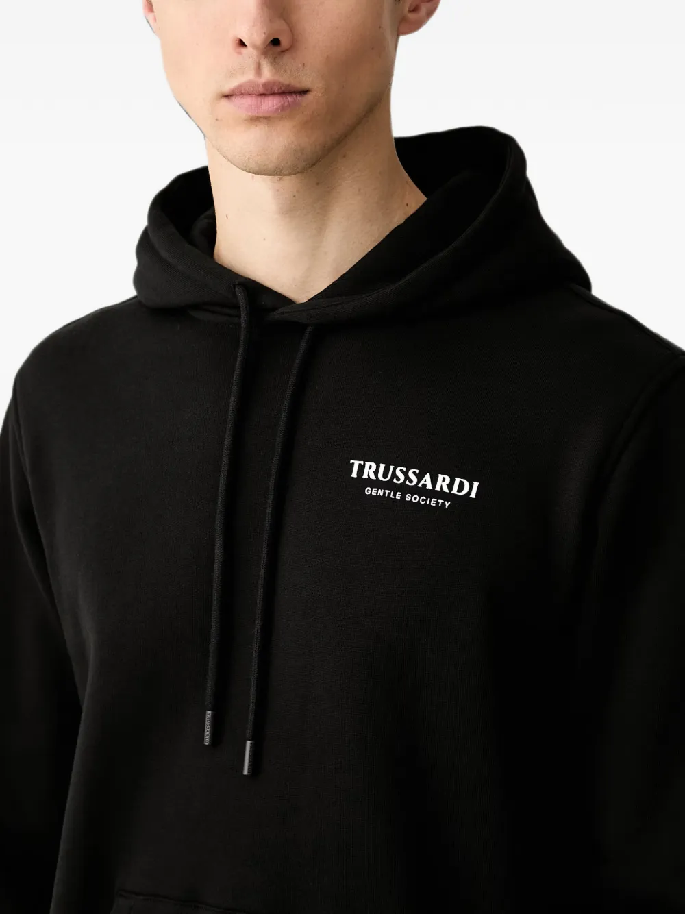 Trussardi logo-print drawstring hoodie Zwart