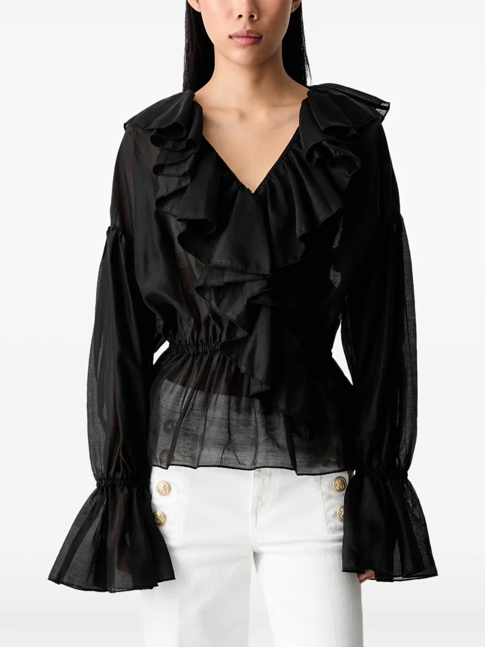 VICOLO ruffled V-neck blouse - Nero