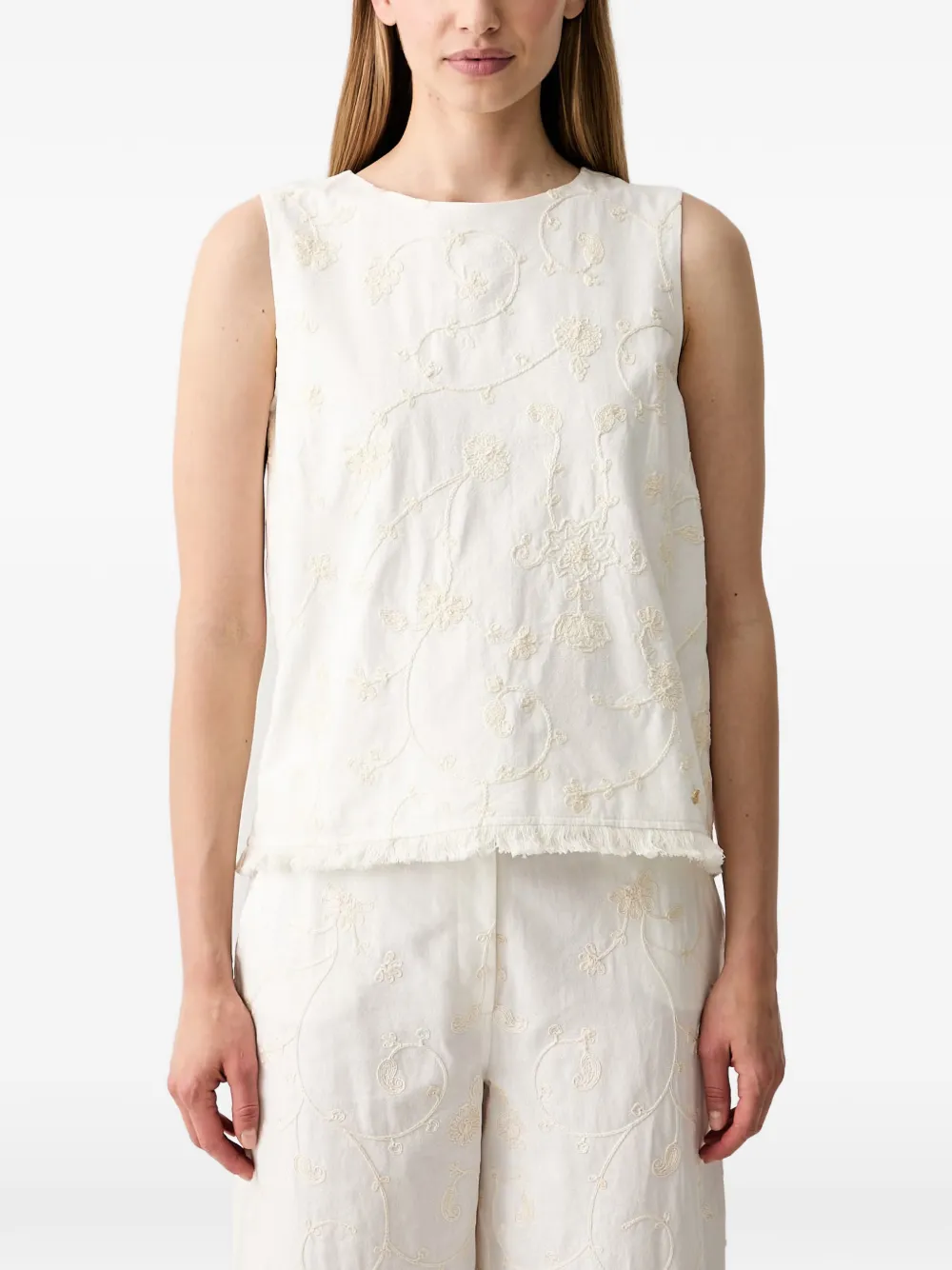 Pedro Del Hierro Embroidered Fringed Top In White