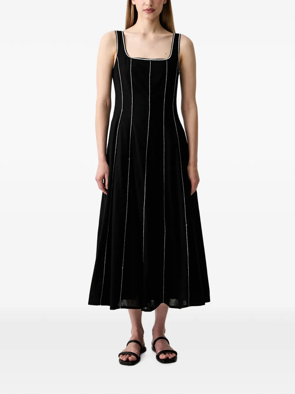 Pedro Del Hierro contrast-topstitched square-neck dress - Black