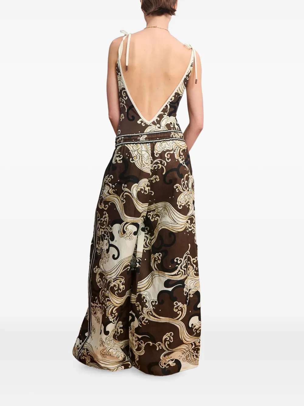 ALEMAIS Otis wave-print trousers Bruin