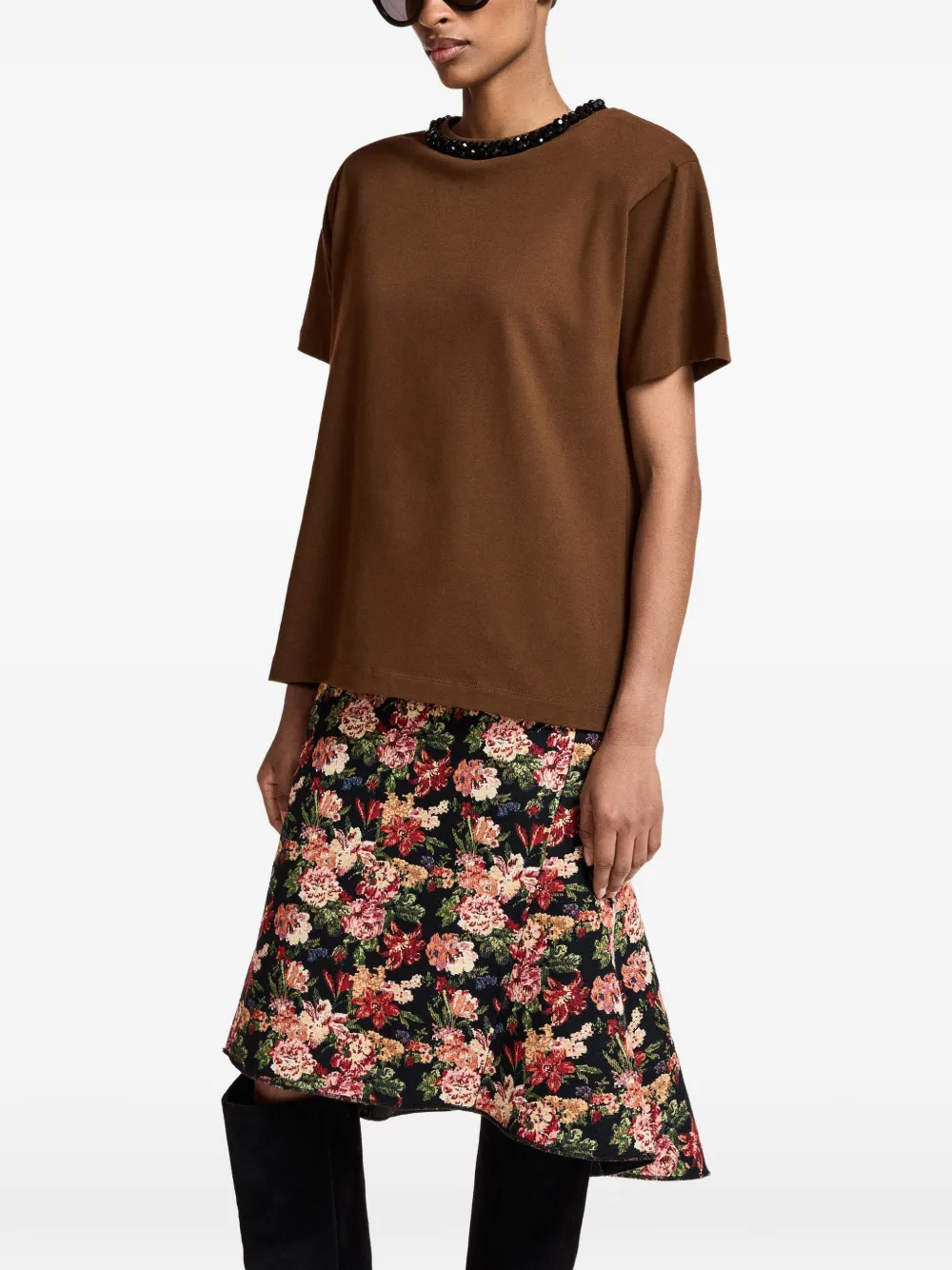 Essentiel Antwerp crystal-embellished padded-shoulder T-shirt Bruin