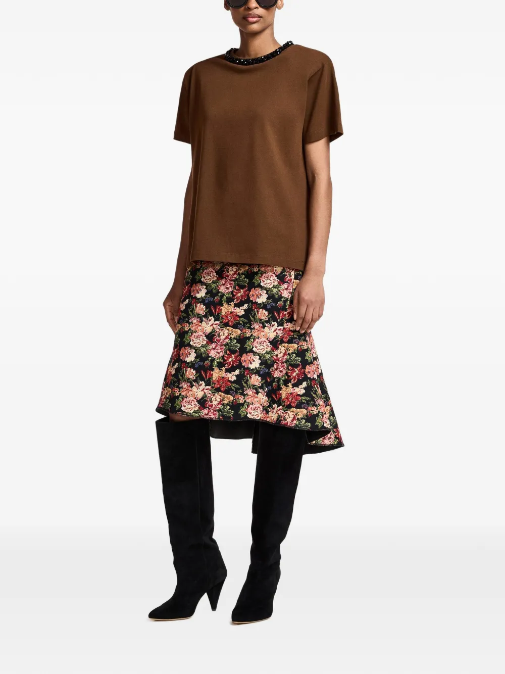 Essentiel Antwerp crystal-embellished padded-shoulder T-shirt Bruin
