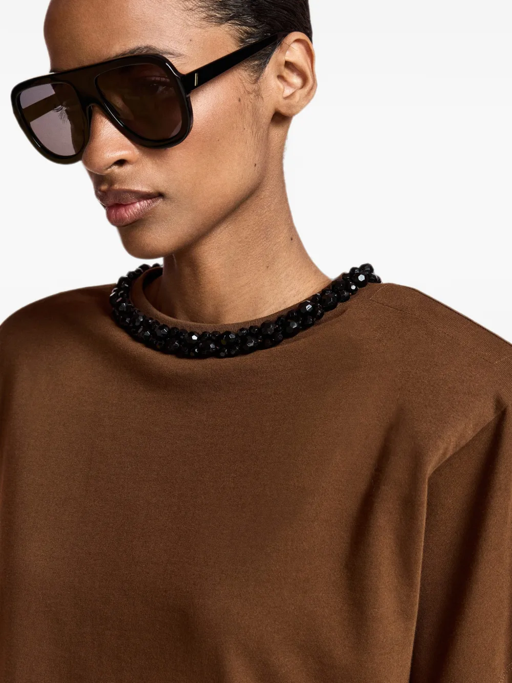 Essentiel Antwerp crystal-embellished padded-shoulder T-shirt Bruin