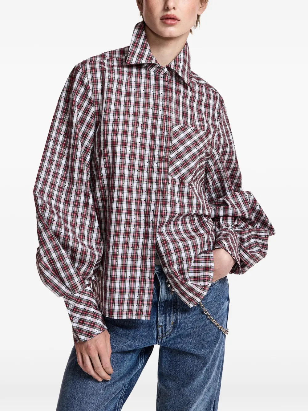 Essentiel Antwerp Kalmia geruite blouse verfraaid met stras Wit