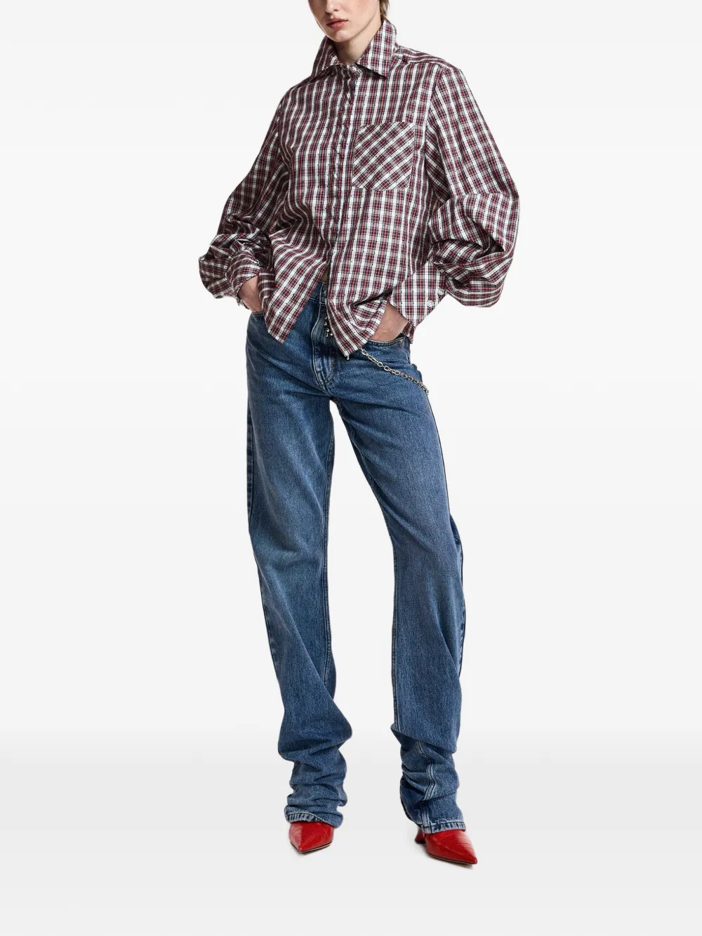 Essentiel Antwerp Kalmia geruite blouse verfraaid met stras Wit