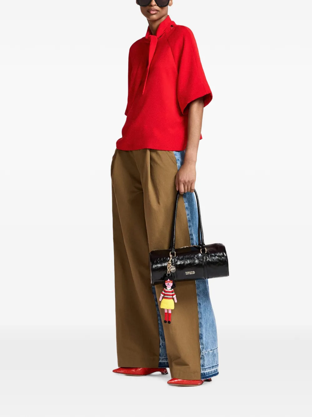 Essentiel Antwerp Kassie tie-neck raglan-sleeve blouse Rood