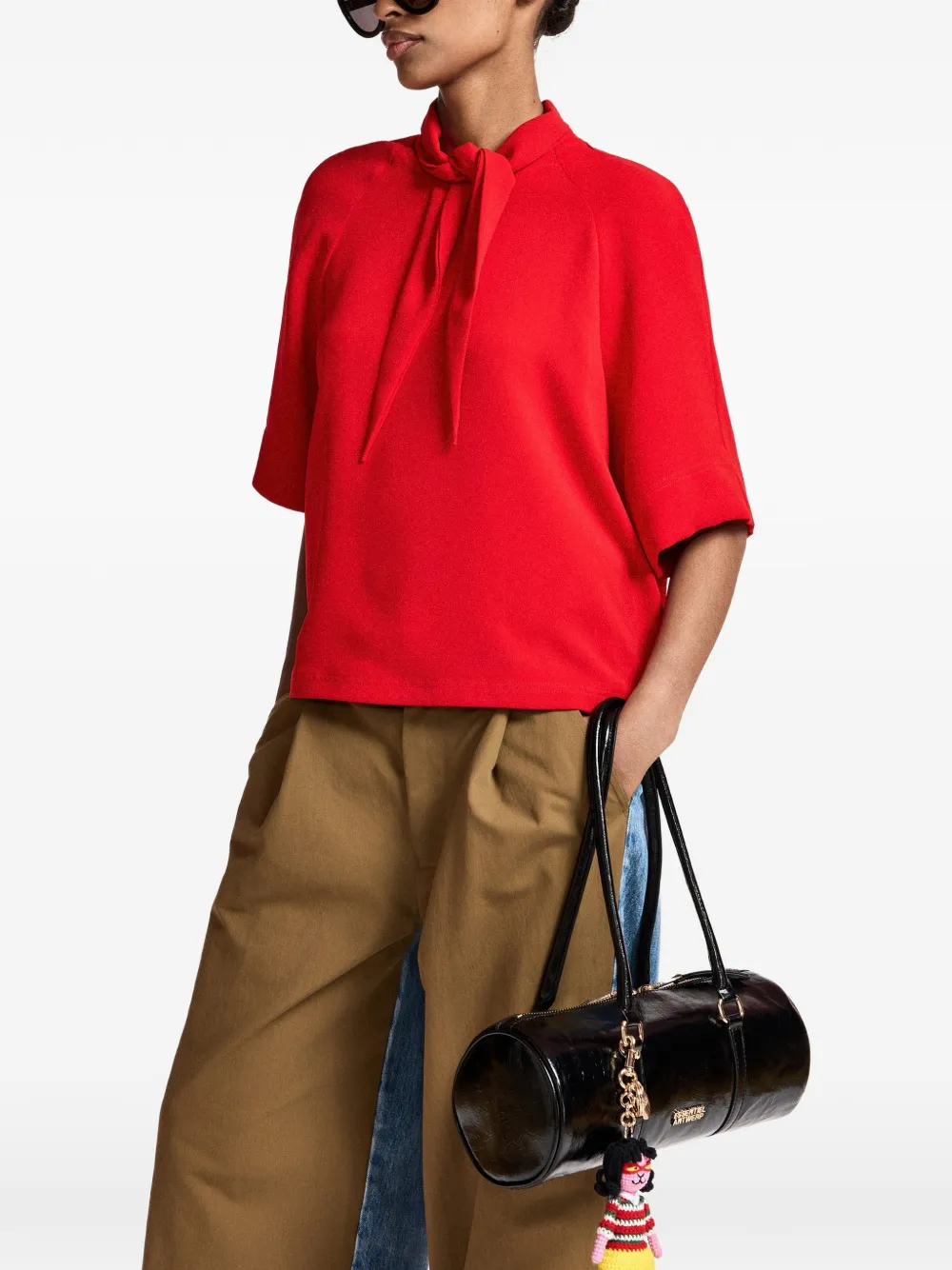 Essentiel Antwerp Kassie tie-neck raglan-sleeve blouse Rood