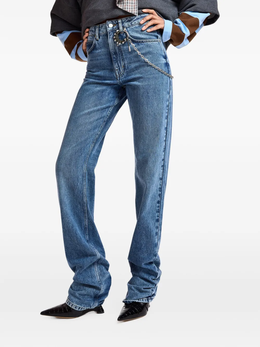 Essentiel Antwerp Karlos jeans met ketting-detail en ruches Blauw