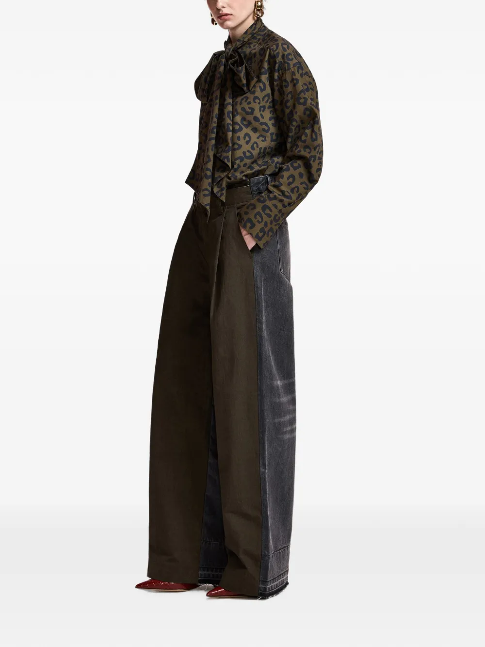 Essentiel Antwerp Broek met wijde pijpen en denim vlak Groen