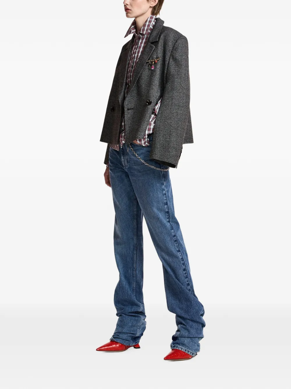 Essentiel Antwerp Cropped blazer met dubbele rij knopen Grijs