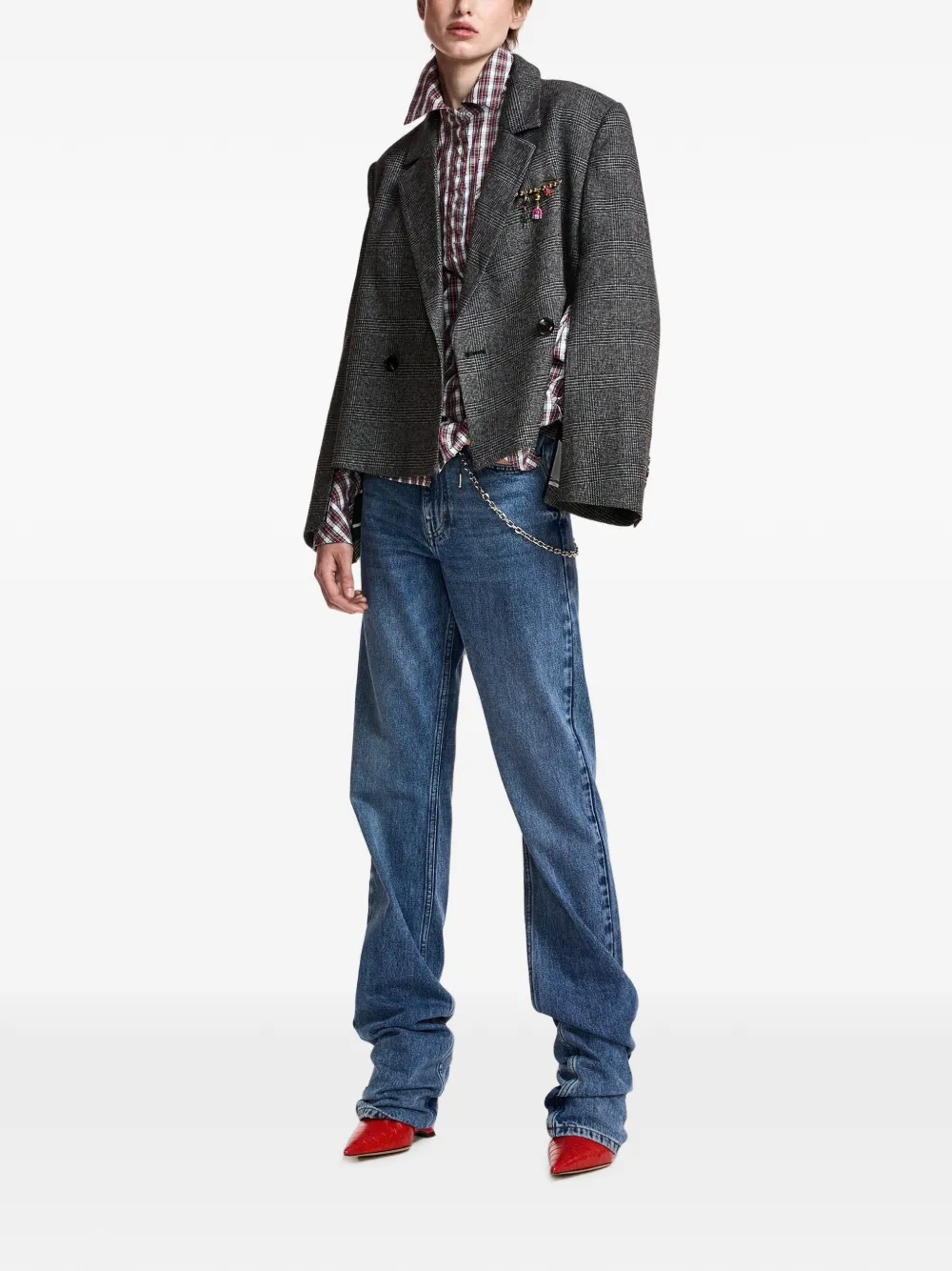 Essentiel Antwerp Cropped blazer met dubbele rij knopen Grijs