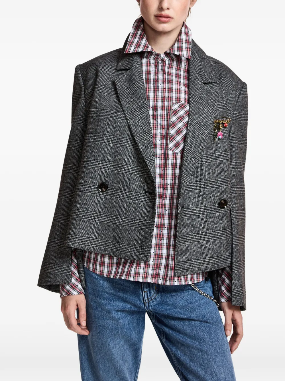 Essentiel Antwerp Cropped blazer met dubbele rij knopen Grijs