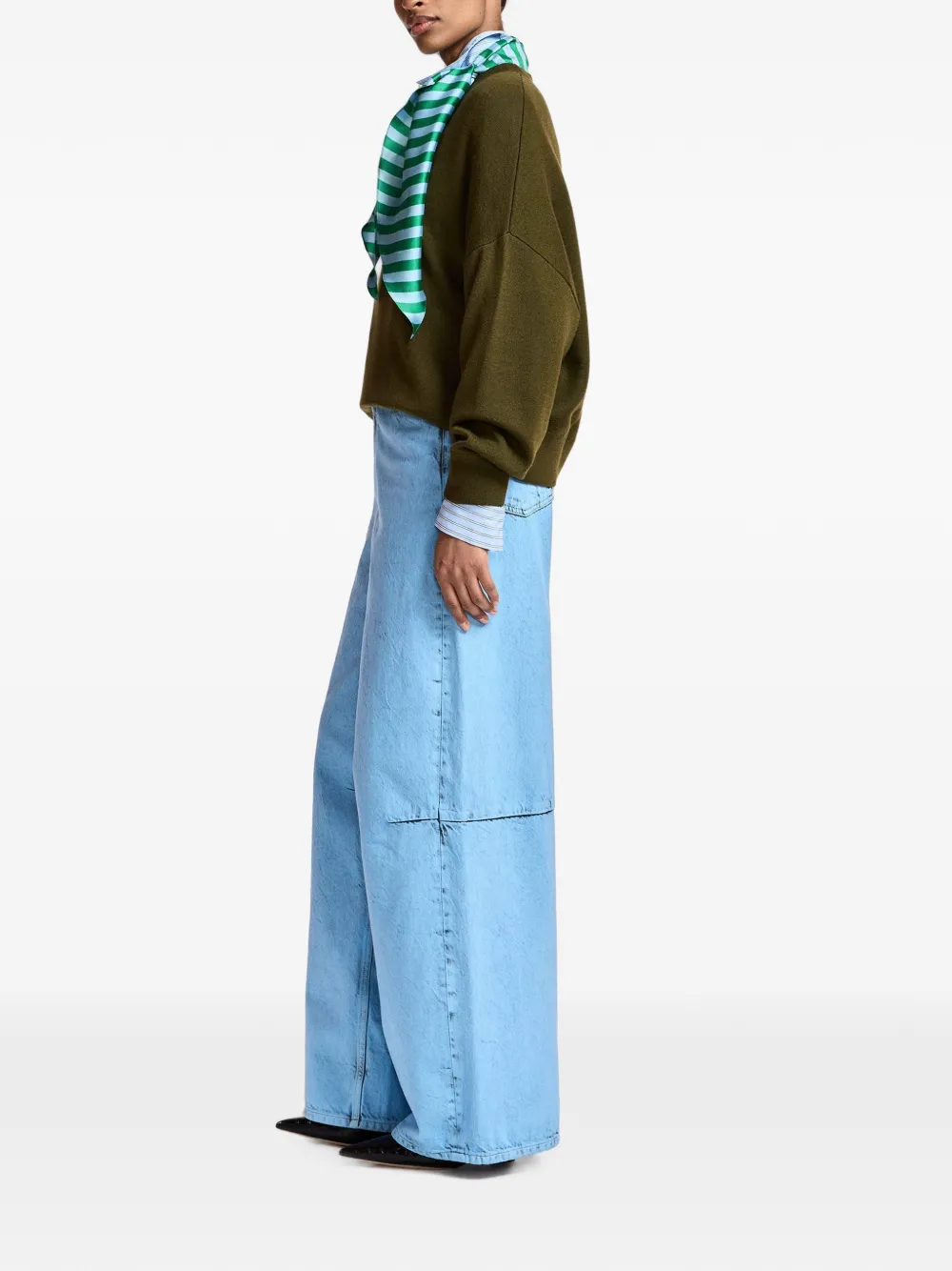 Essentiel Antwerp Gestreepte sweater met sjaal Groen