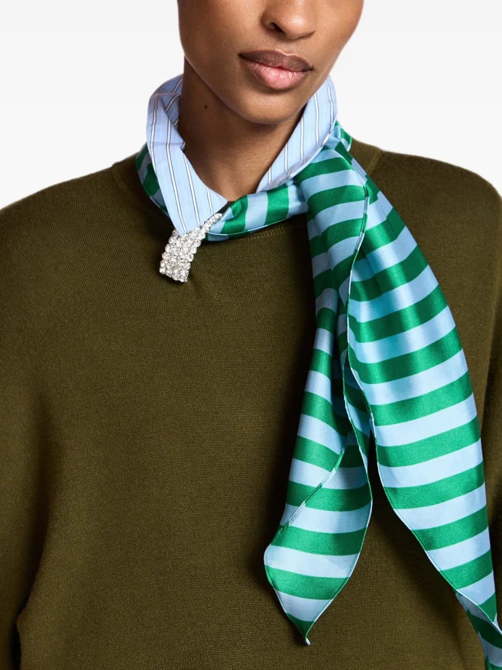 Essentiel Antwerp Gestreepte sweater met sjaal Groen