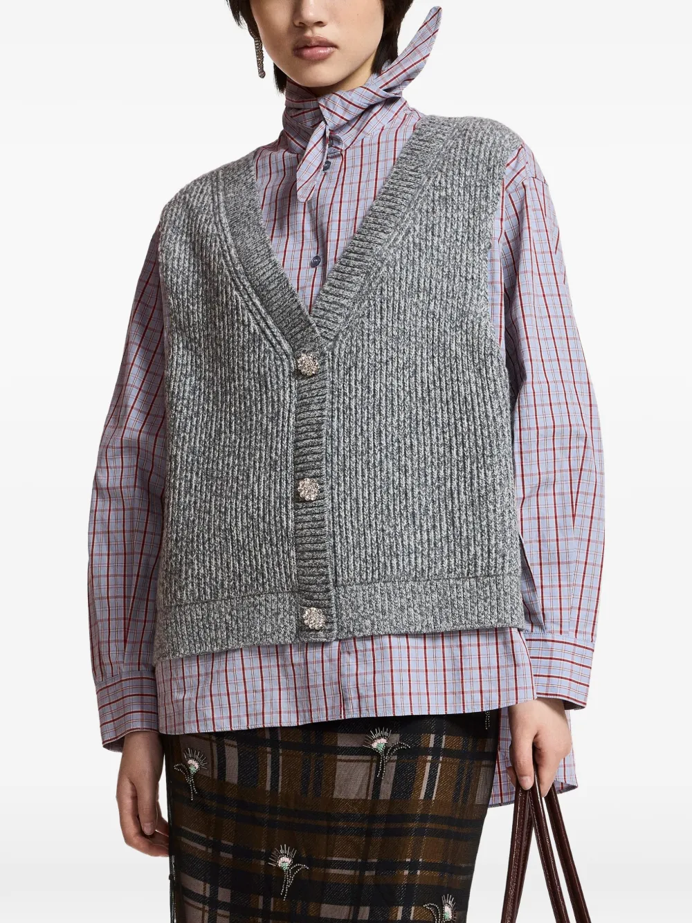 Essentiel Antwerp Kute geruite gelaagde blouse Grijs