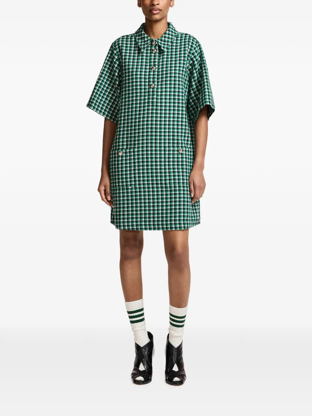 Essentiel Antwerp Geruite mini-jurk met A-lijn Groen