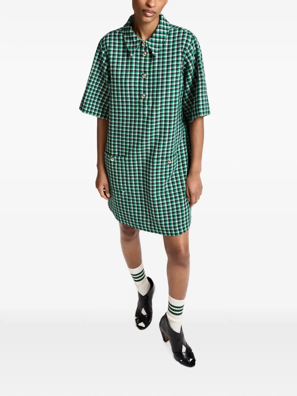 Essentiel Antwerp Geruite mini-jurk met A-lijn Groen
