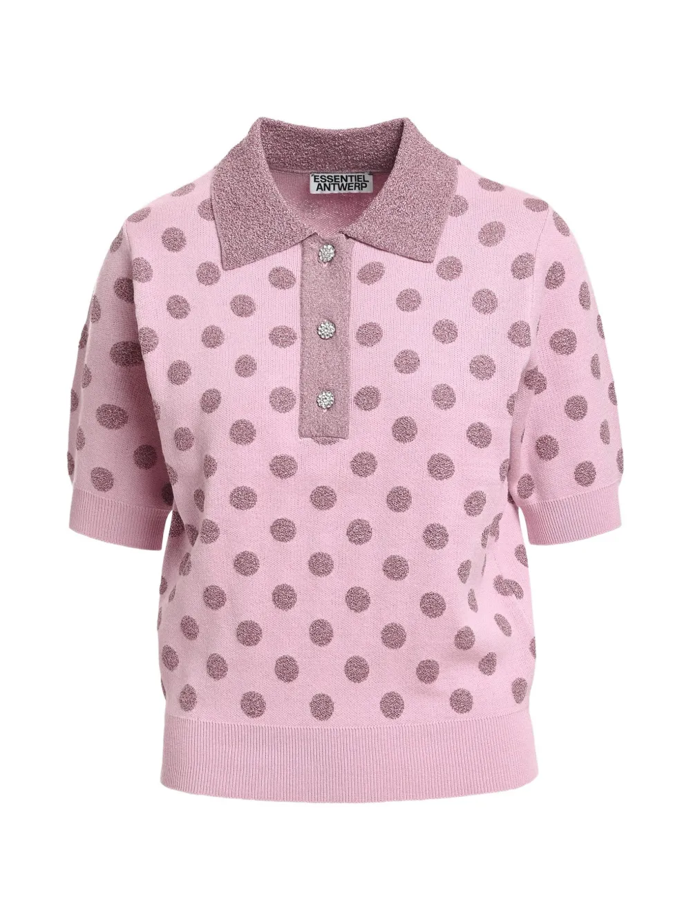 Essentiel Antwerp polka-dot knitted polo top - Rosa