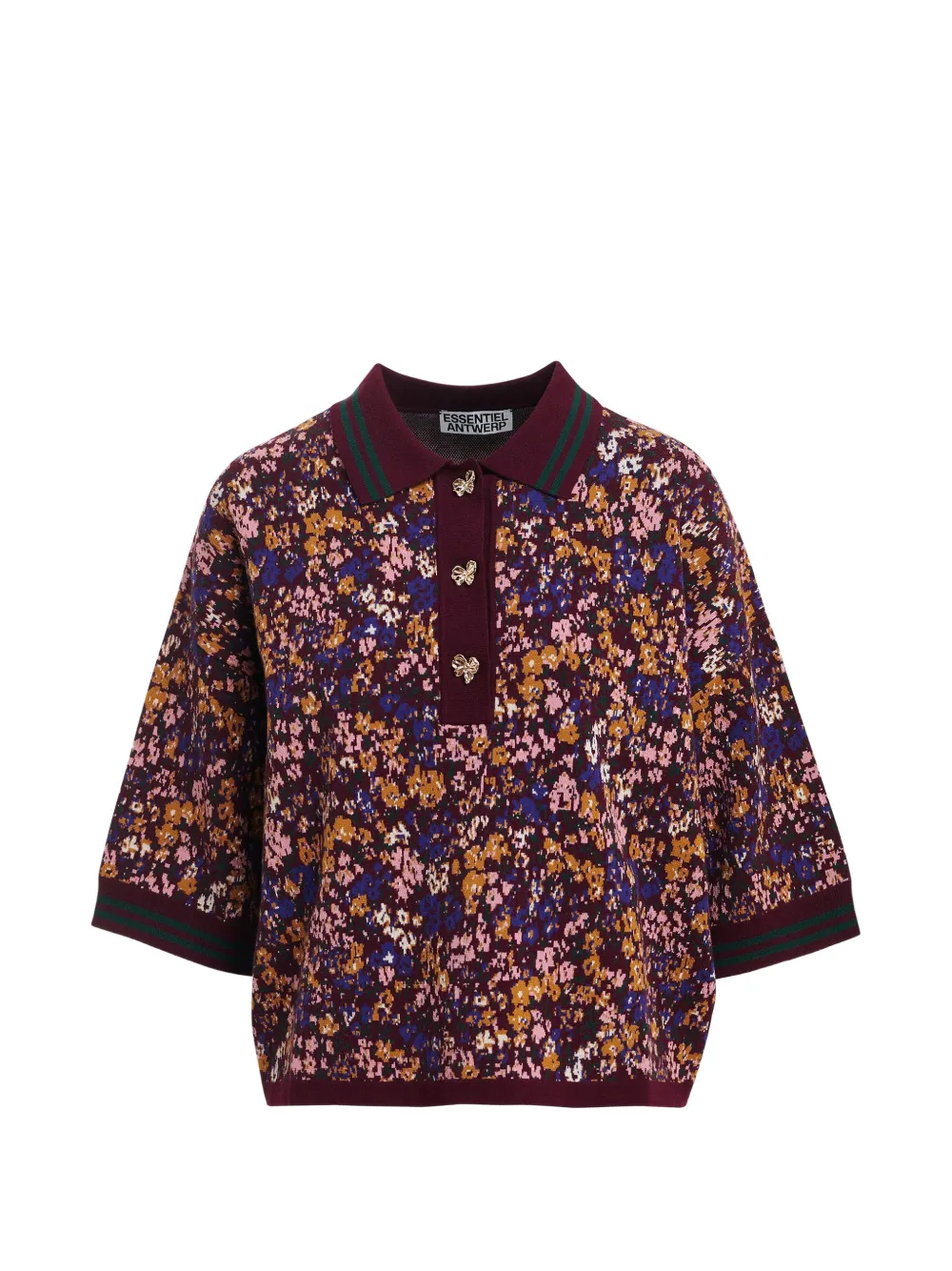 Essentiel Antwerp Kartos floral-print bow-button polo top - Viola