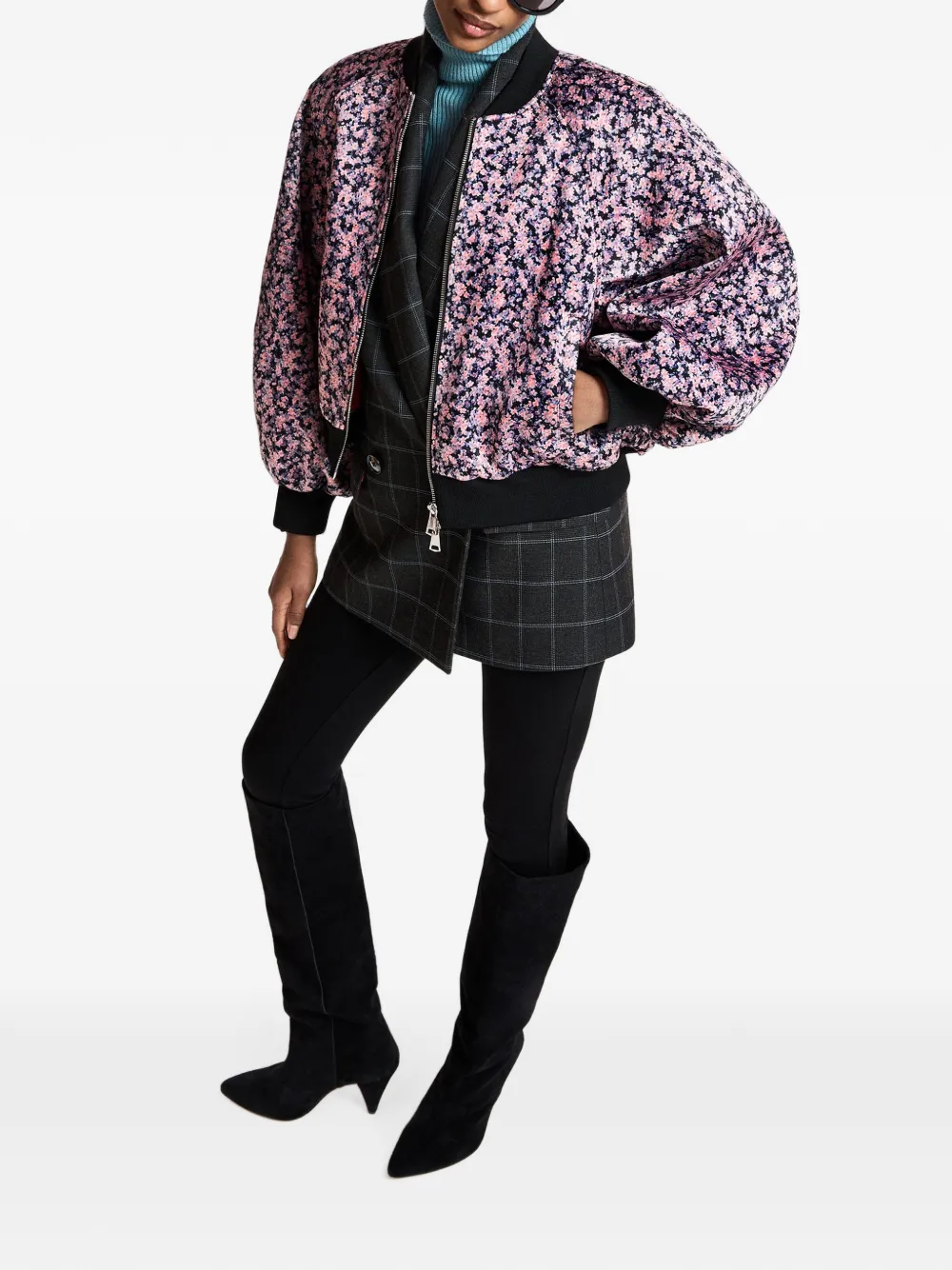 Essentiel Antwerp Kryo floral-print bomber jacket Roze