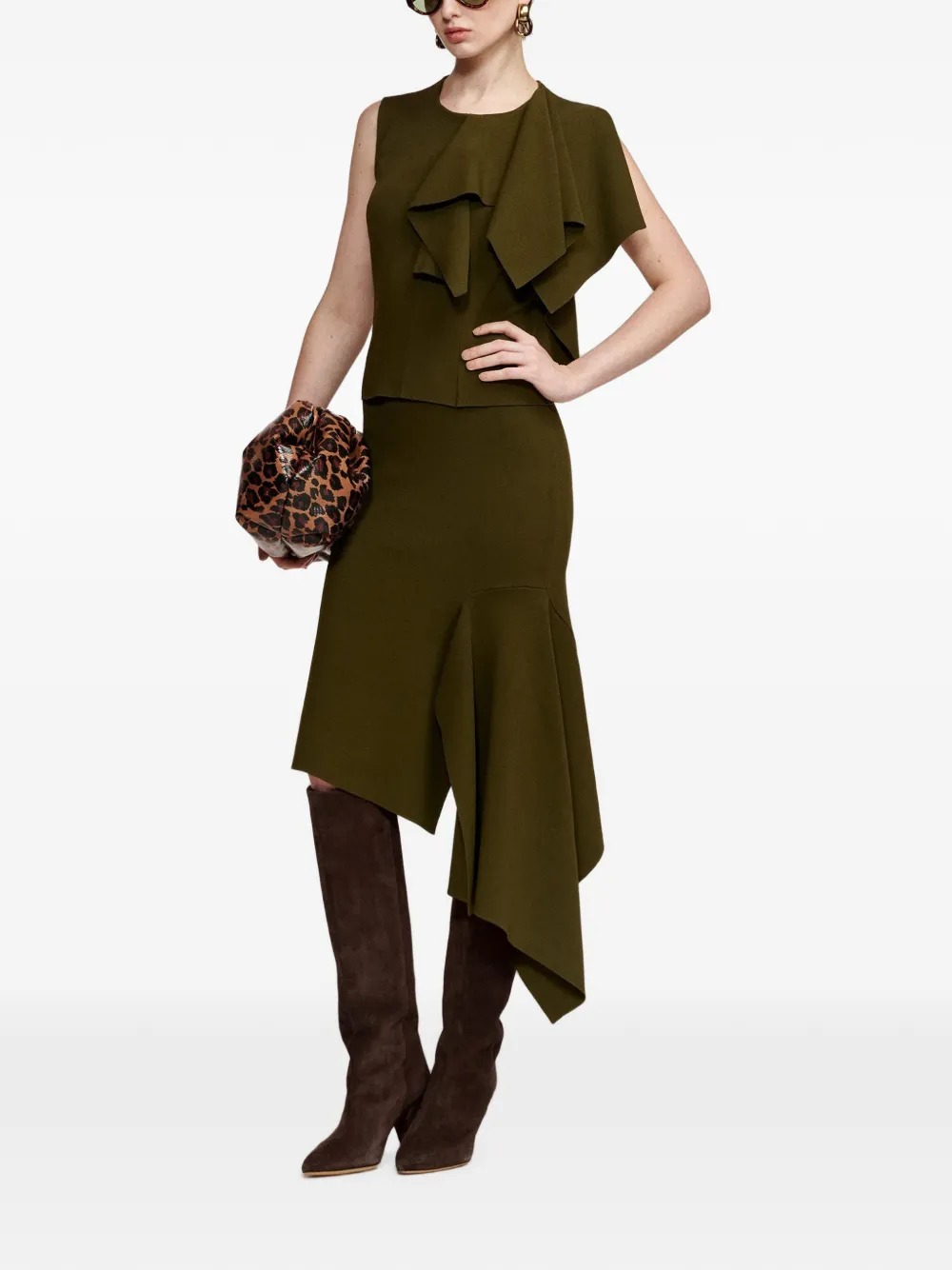 Essentiel Antwerp Kap asymmetrische midi-rok Groen